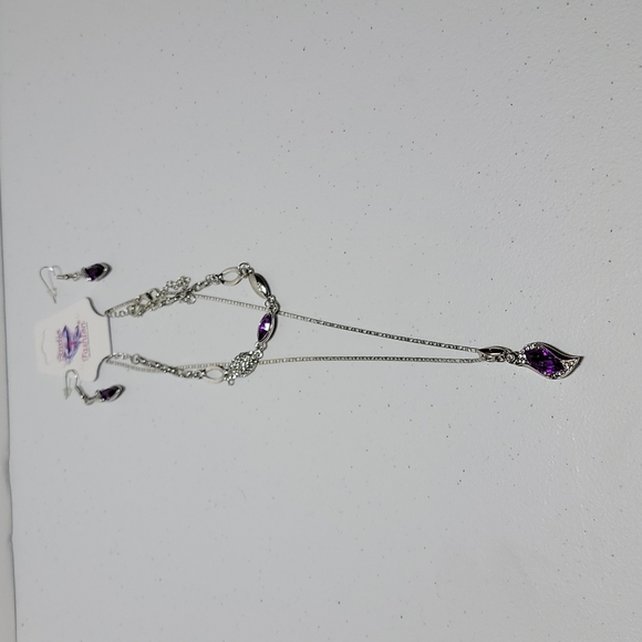 Purple & Silver Color Necklace,Bracelet,Earrings 3pc Set - Picture 1 of 4
